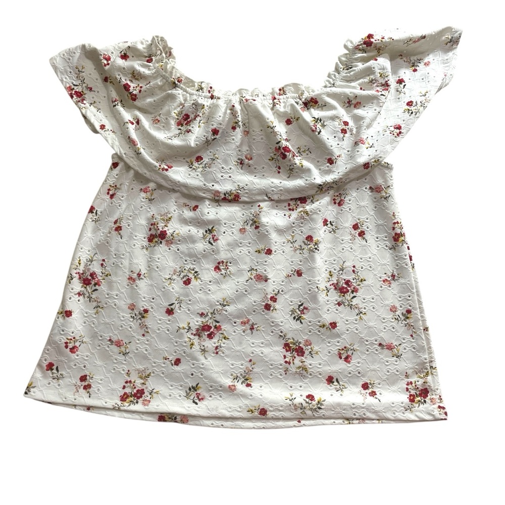 Wallflower shoulder ruffle top floral women’s lg